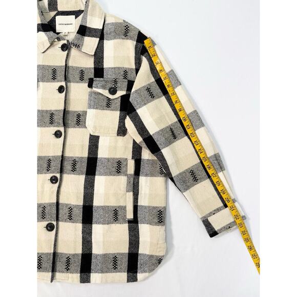 Lucky Brand Buffalo Plaid Oversized Jacket Women’s M Cream Black Southwestern - Picture 6 of 16